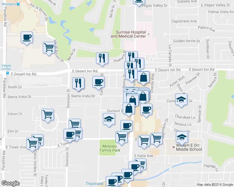map of restaurants, bars, coffee shops, grocery stores, and more near 1077 Lisbon Avenue in Las Vegas