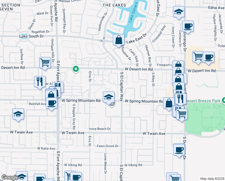 map of restaurants, bars, coffee shops, grocery stores, and more near 9070 Spring Mountain Road in Las Vegas