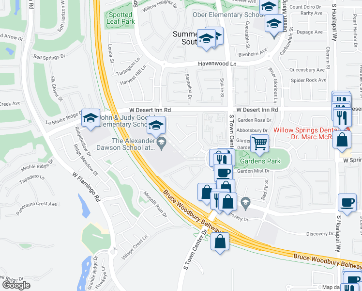 map of restaurants, bars, coffee shops, grocery stores, and more near 10827 Silver Lace Lane in Las Vegas