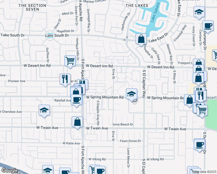 map of restaurants, bars, coffee shops, grocery stores, and more near 3455 Erva Street in Las Vegas