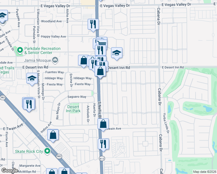 map of restaurants, bars, coffee shops, grocery stores, and more near 3402 Big Sur Drive in Las Vegas