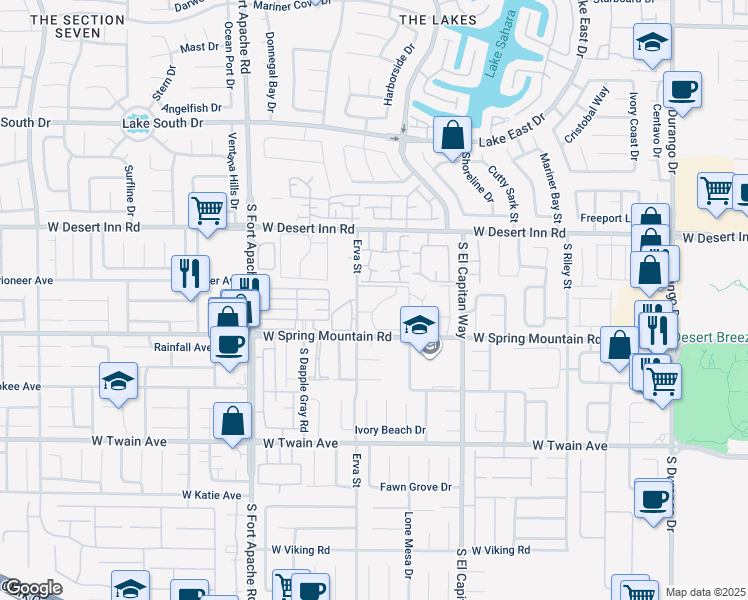 map of restaurants, bars, coffee shops, grocery stores, and more near 3450 Erva Street in Las Vegas