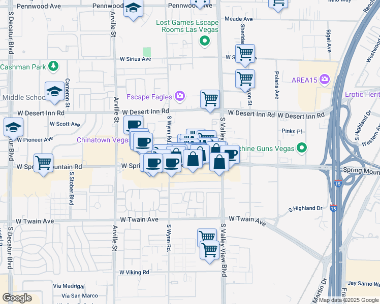 map of restaurants, bars, coffee shops, grocery stores, and more near 3910 Spring Mountain Road in Las Vegas