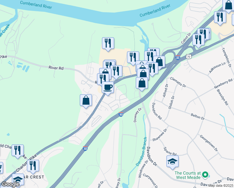 map of restaurants, bars, coffee shops, grocery stores, and more near 7113 Charlotte Pike in Nashville