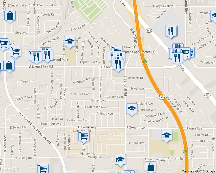 map of restaurants, bars, coffee shops, grocery stores, and more near 3424 W Townhouse Dr in Las Vegas