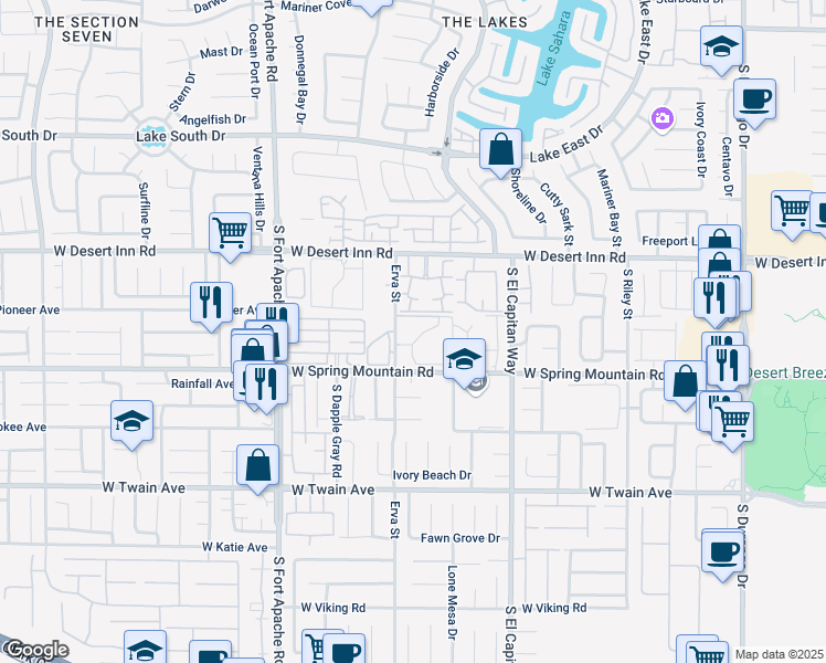 map of restaurants, bars, coffee shops, grocery stores, and more near 9147 West Desert Inn Road in Las Vegas