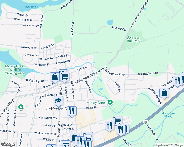 map of restaurants, bars, coffee shops, grocery stores, and more near 1932 Walnut Avenue in Jefferson City