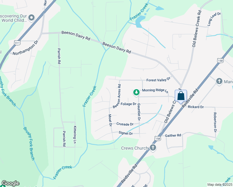 map of restaurants, bars, coffee shops, grocery stores, and more near 3340 Beeson Acres Road in Winston-Salem