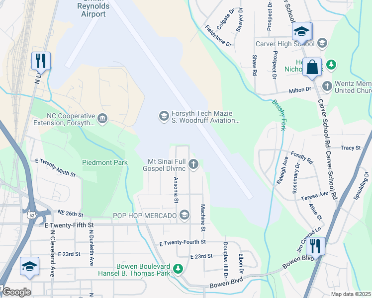 map of restaurants, bars, coffee shops, grocery stores, and more near 2852 Manchester Street in Winston-Salem