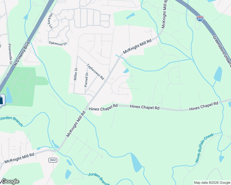 map of restaurants, bars, coffee shops, grocery stores, and more near 3802 Shepway Loop in Greensboro
