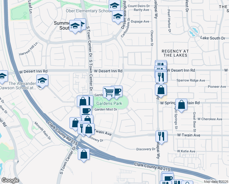 map of restaurants, bars, coffee shops, grocery stores, and more near 10455 Garden Light Drive in Las Vegas
