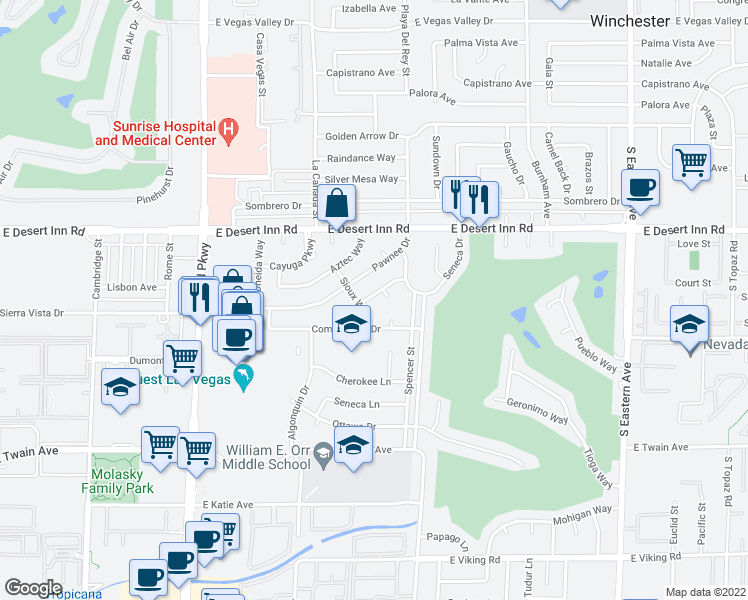 map of restaurants, bars, coffee shops, grocery stores, and more near 1651 Chippewa Drive in Las Vegas