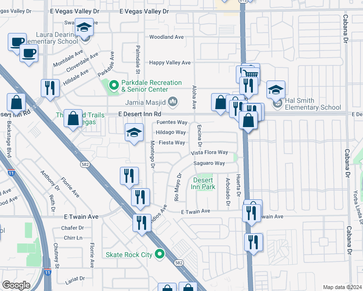 map of restaurants, bars, coffee shops, grocery stores, and more near 4779 Fiesta Way in Las Vegas