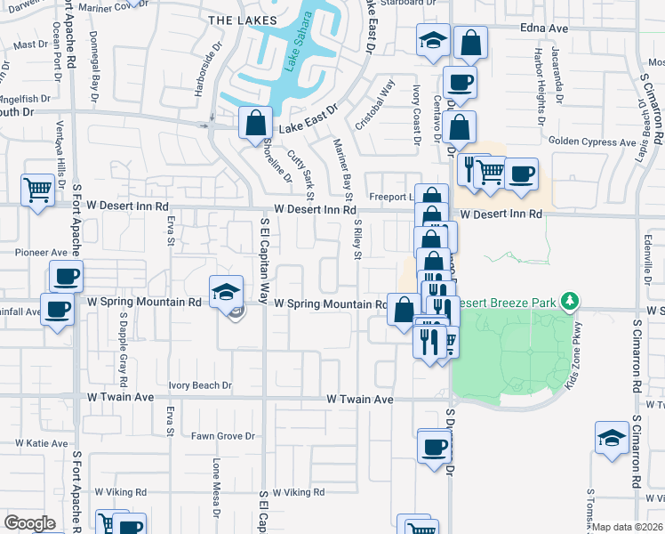 map of restaurants, bars, coffee shops, grocery stores, and more near 3412 Classic Bay Lane in Las Vegas