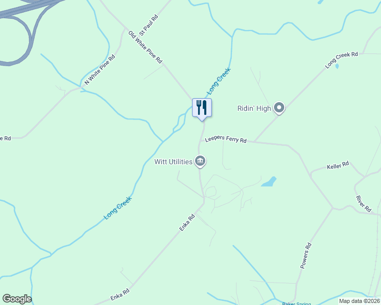 map of restaurants, bars, coffee shops, grocery stores, and more near 5915 Old White Pine Road in White Pine