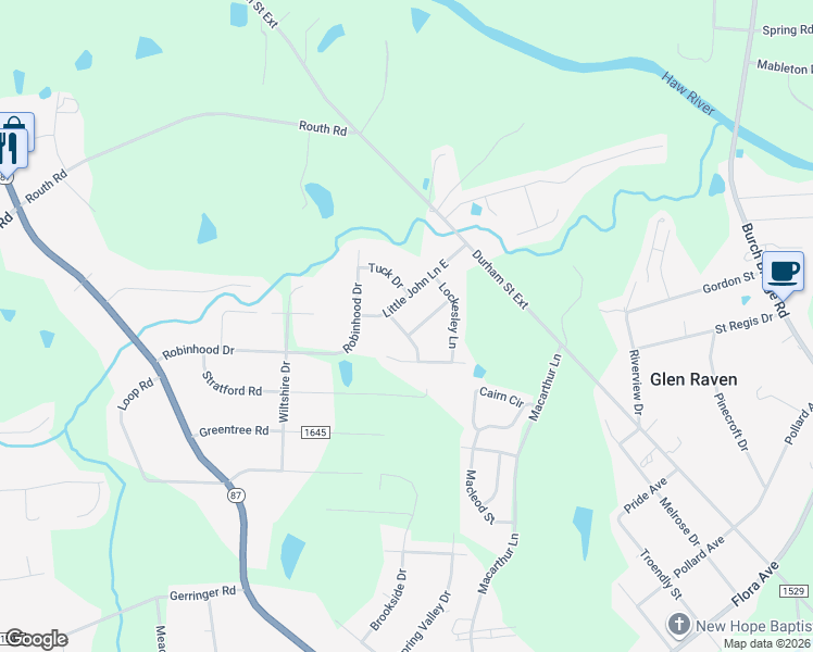 map of restaurants, bars, coffee shops, grocery stores, and more near 1649 Majesty Drive in Burlington