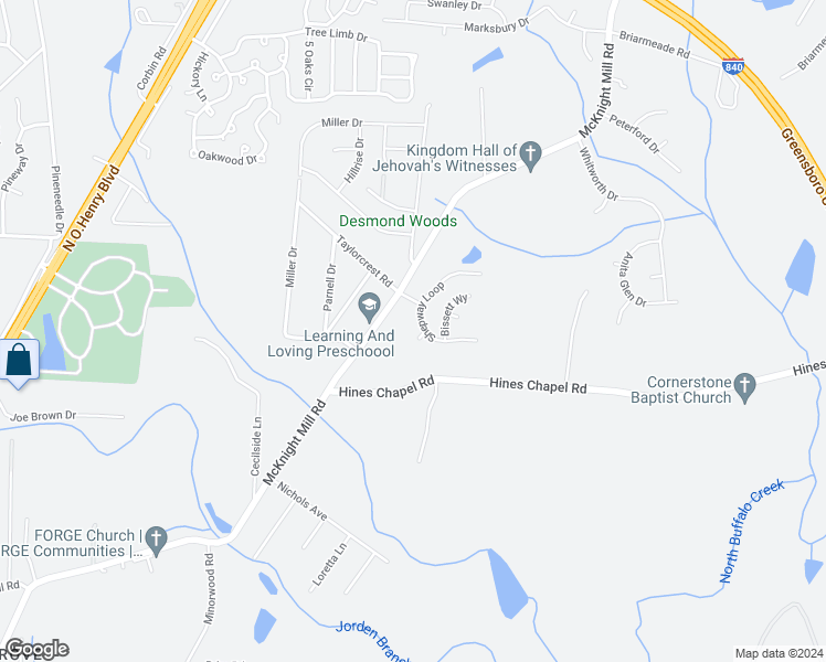 map of restaurants, bars, coffee shops, grocery stores, and more near 3723 Shepway Loop in Greensboro