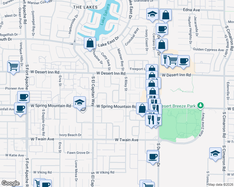 map of restaurants, bars, coffee shops, grocery stores, and more near 3411 Classic Bay Lane in Las Vegas
