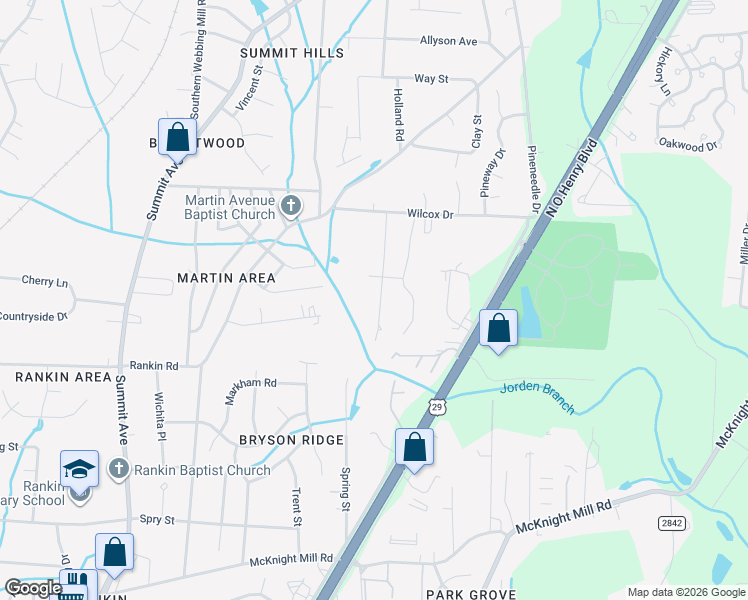 map of restaurants, bars, coffee shops, grocery stores, and more near 3611 Country Ridge Road in Greensboro