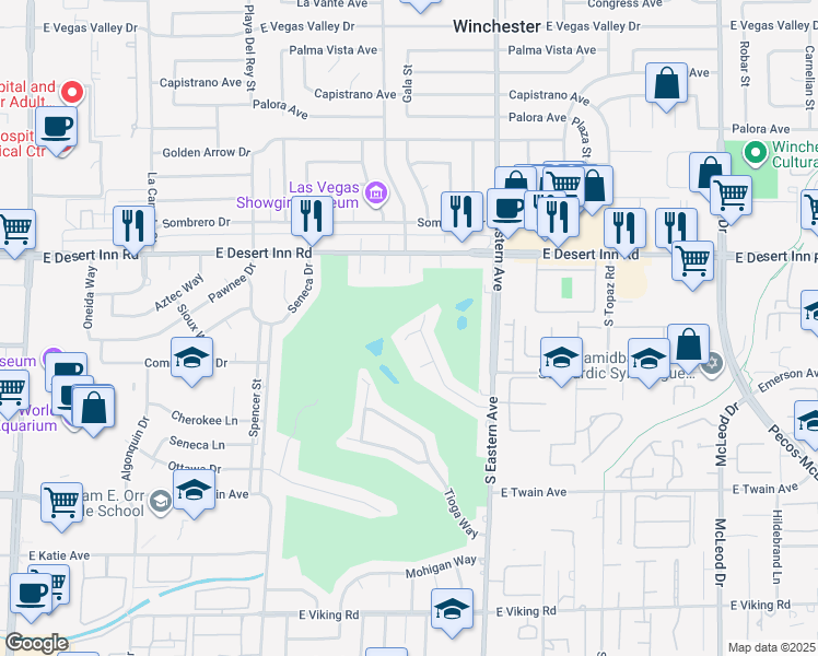 map of restaurants, bars, coffee shops, grocery stores, and more near 2160 Pueblo Circle in Las Vegas