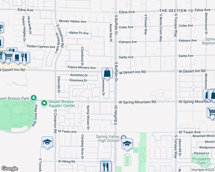 map of restaurants, bars, coffee shops, grocery stores, and more near 3389 Commendation Drive in Las Vegas