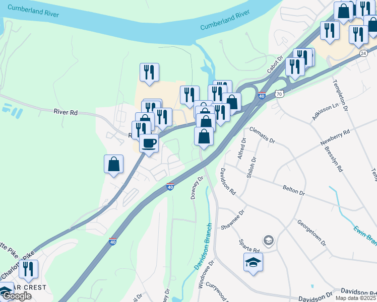 map of restaurants, bars, coffee shops, grocery stores, and more near 1015 Davidson Drive in Nashville