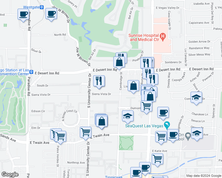 map of restaurants, bars, coffee shops, grocery stores, and more near 942 Sierra Vista Drive in Las Vegas
