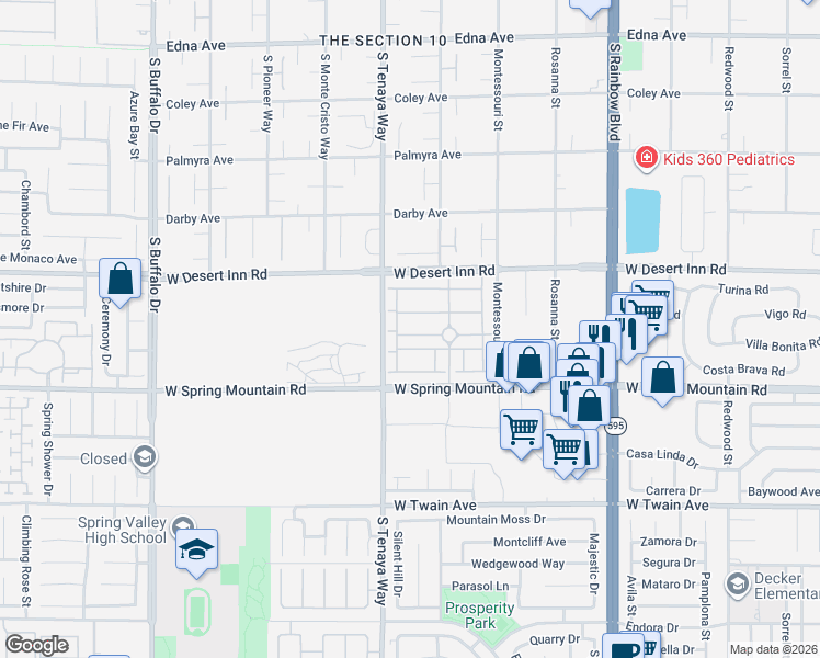 map of restaurants, bars, coffee shops, grocery stores, and more near 7296 Spring Flower Avenue in Las Vegas