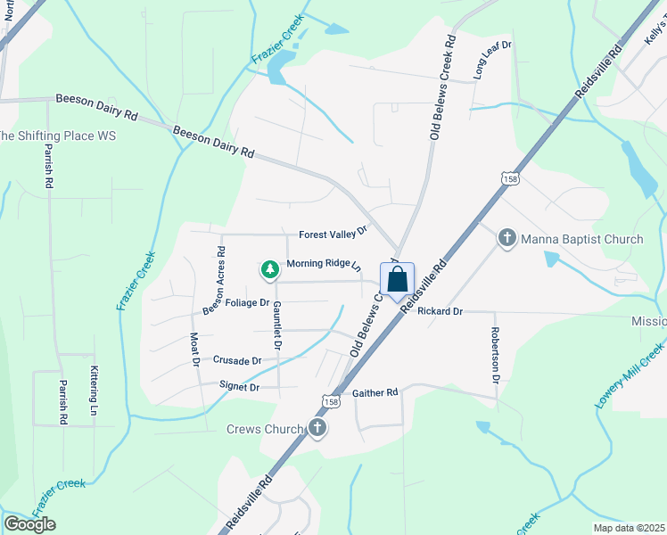 map of restaurants, bars, coffee shops, grocery stores, and more near 4349 Morning Ridge Lane in Winston-Salem