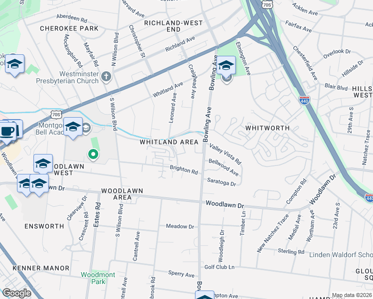 map of restaurants, bars, coffee shops, grocery stores, and more near 401 Bowling Avenue in Nashville