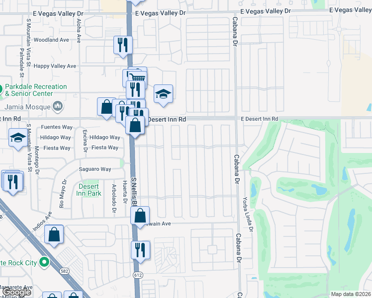 map of restaurants, bars, coffee shops, grocery stores, and more near 3385 Gulf Shores Drive in Las Vegas