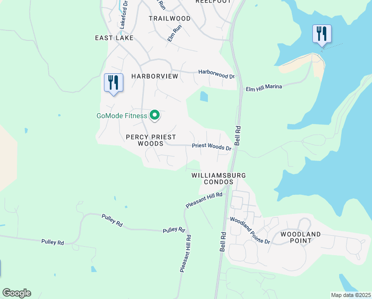 map of restaurants, bars, coffee shops, grocery stores, and more near 3245 Priest Woods Drive in Nashville