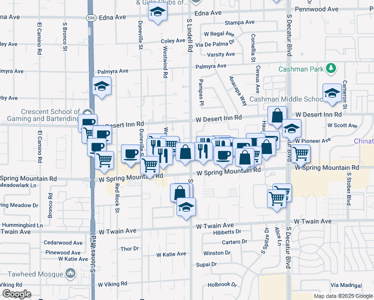 map of restaurants, bars, coffee shops, grocery stores, and more near 3416 Tiara Point Circle in Las Vegas