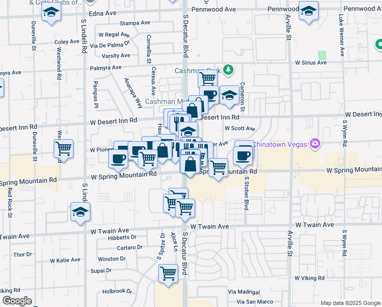 map of restaurants, bars, coffee shops, grocery stores, and more near 3430 South Decatur Boulevard in Las Vegas