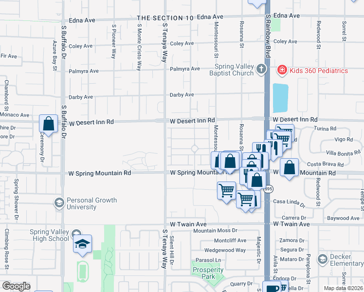 map of restaurants, bars, coffee shops, grocery stores, and more near 7272 Spring Flower Avenue in Las Vegas