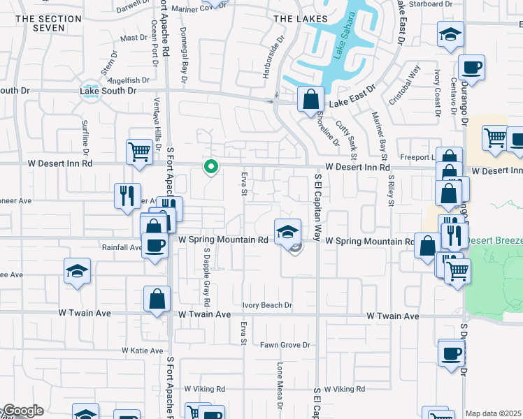 map of restaurants, bars, coffee shops, grocery stores, and more near 9147 West Desert Inn Road in Las Vegas