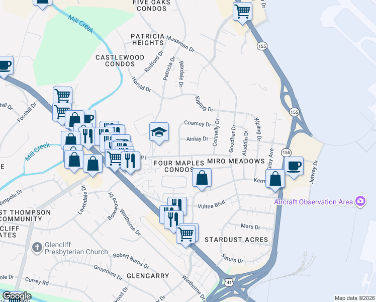 map of restaurants, bars, coffee shops, grocery stores, and more near 1200 Thompson Place in Nashville