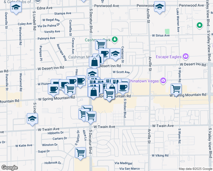 map of restaurants, bars, coffee shops, grocery stores, and more near 3431 South Wilmot Street in Las Vegas