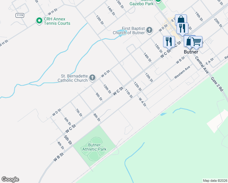 map of restaurants, bars, coffee shops, grocery stores, and more near 300 10th Street in Butner