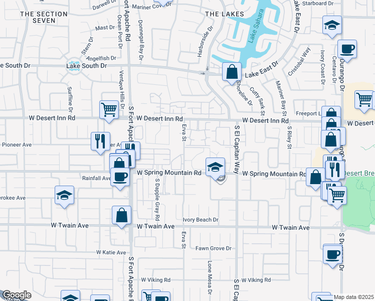 map of restaurants, bars, coffee shops, grocery stores, and more near 9147 West Desert Inn Road in Las Vegas