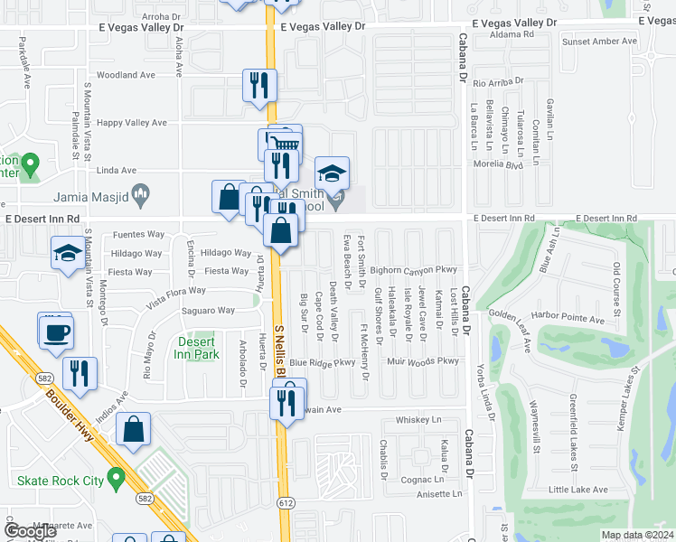 map of restaurants, bars, coffee shops, grocery stores, and more near 3391 Ewa Beach Drive in Las Vegas