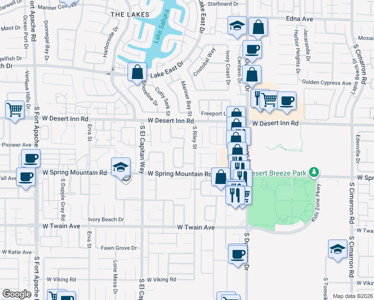 map of restaurants, bars, coffee shops, grocery stores, and more near 3402 Classic Bay Lane in Las Vegas