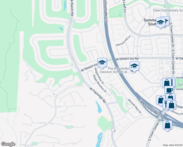 map of restaurants, bars, coffee shops, grocery stores, and more near 3415 Ridge Meadow Street in Las Vegas