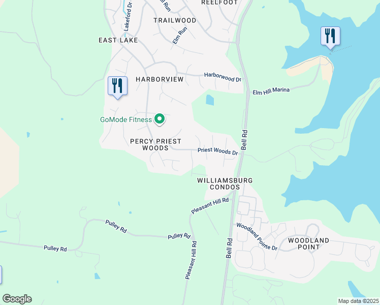 map of restaurants, bars, coffee shops, grocery stores, and more near 3245 Priest Woods Drive in Nashville