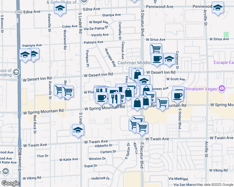 map of restaurants, bars, coffee shops, grocery stores, and more near 5121 West Pioneer Avenue in Las Vegas