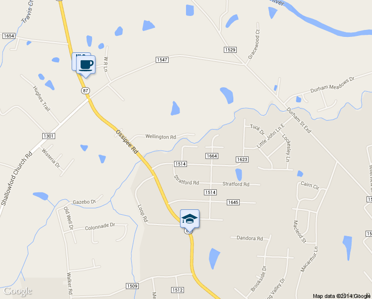 map of restaurants, bars, coffee shops, grocery stores, and more near 1850 Little John Lane West in Burlington