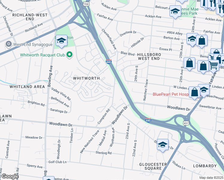 map of restaurants, bars, coffee shops, grocery stores, and more near 79 Wyn Oak in Nashville