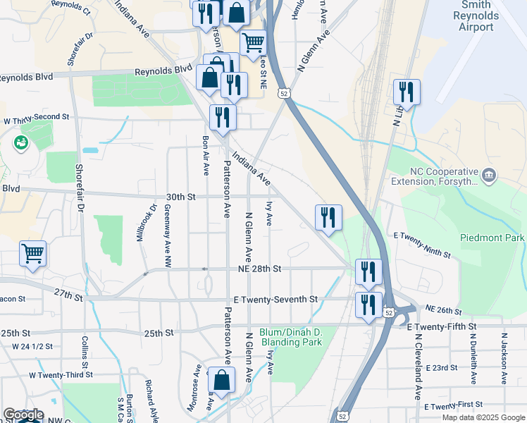map of restaurants, bars, coffee shops, grocery stores, and more near 2918 Ivy Avenue in Winston-Salem