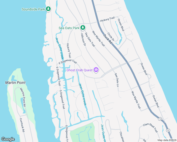 map of restaurants, bars, coffee shops, grocery stores, and more near 219 Woodland Drive in Kitty Hawk