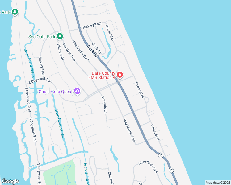 map of restaurants, bars, coffee shops, grocery stores, and more near 200 Wax Myrtle Trail in Kitty Hawk